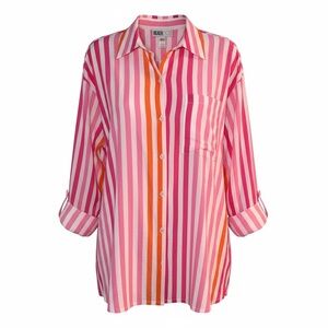 Beach Riot Alexa Top PL Sunset Stripes Cotton Coverup Pink Orange Resortwear
